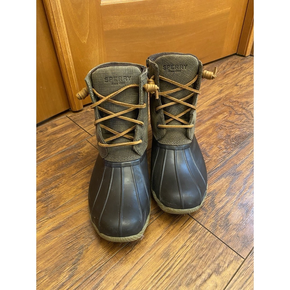 Sperry Top Sider Boots Womens 8 Saltwater Duck Rain Brown Lined Waterproof  Zip